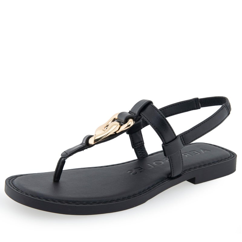 Aerosoles Womens Carmine Flat Sandal Black PU 7