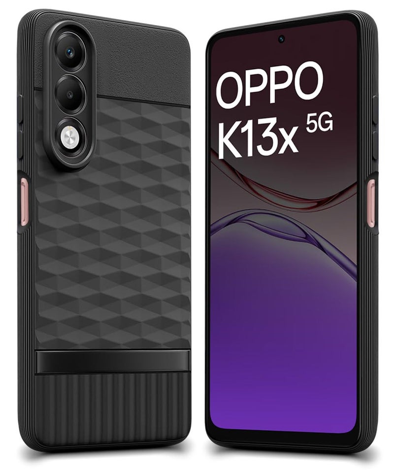 WOW IMAGINE Back Cover for Oppo K13x 5G with Hexa Cube Design | Ultra Slim Soft Rubberised Case | Inner Velvet Fabric | Matte Silicone Flexible Mobile Case | Camera Protection - Black - Image 1