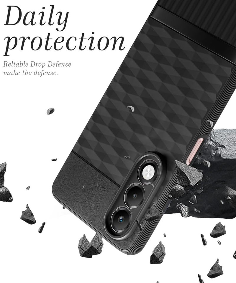 WOW IMAGINE Back Cover for Oppo K13x 5G with Hexa Cube Design | Ultra Slim Soft Rubberised Case | Inner Velvet Fabric | Matte Silicone Flexible Mobile Case | Camera Protection - Black - Image 3
