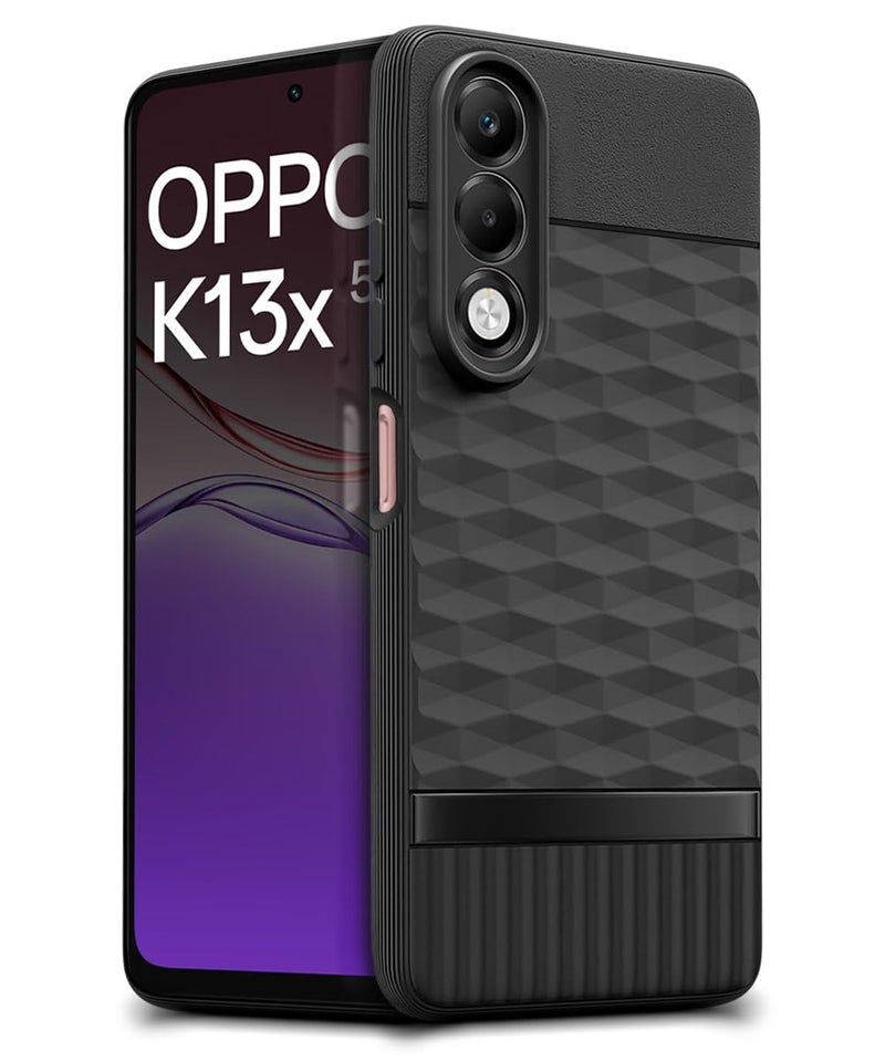 WOW IMAGINE Back Cover for Oppo K13x 5G with Hexa Cube Design | Ultra Slim Soft Rubberised Case | Inner Velvet Fabric | Matte Silicone Flexible Mobile Case | Camera Protection - Black - Image 2
