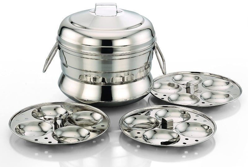 eKitchen Stainless Steel Idly Panai Induction Base with 3 Idly Plates (13 Idlies) - Image 1