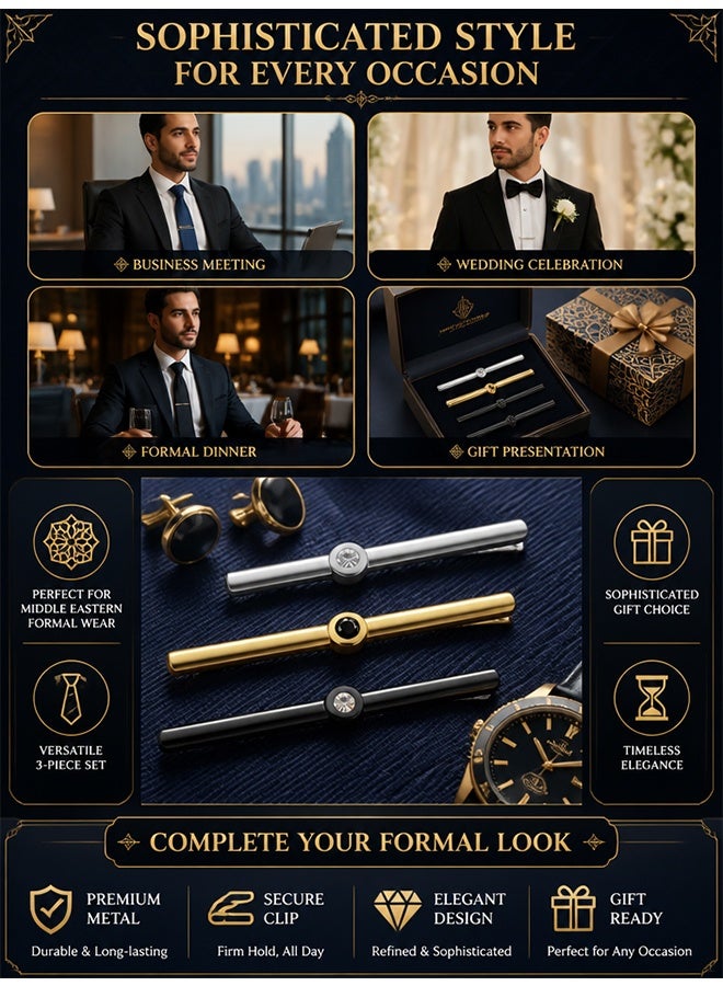 GD 3 Pcs Tie Tack Clips with with Rhinestones for Men - Simple Metal Tie Bar Necktie Tie Clip Bar for Wedding Anniversary Business and Daily Life - Image 5
