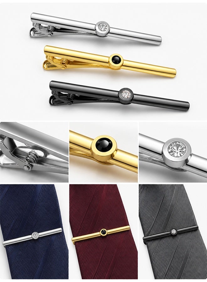 GD 3 Pcs Tie Tack Clips with with Rhinestones for Men - Simple Metal Tie Bar Necktie Tie Clip Bar for Wedding Anniversary Business and Daily Life - Image 4