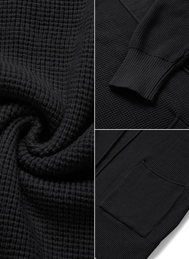 MEROKEETY Women's Open Front Waffle Knit Cardigan Long Sleeve Cozy Knit Sweaters with Pockets, Black, M - Image 5