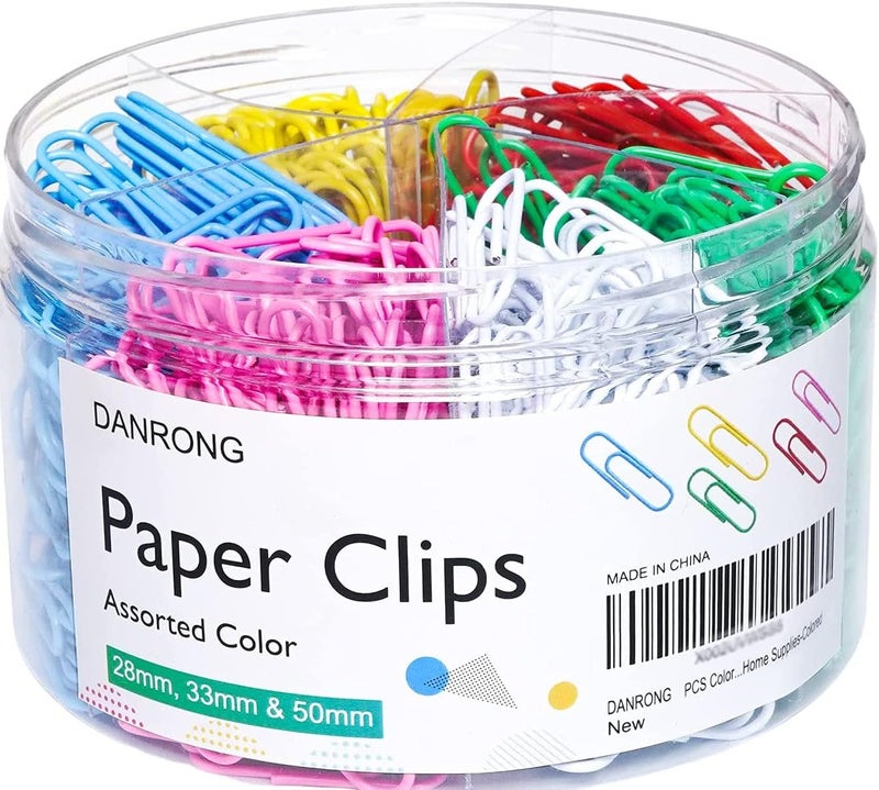 DANRONG 520 PCS Colored Paper Clips Assorted Sizes, Small Medium and Large (1.1", 1.3" & 2"), Colorful Paperclips for Office, School, Home Supplies-Colored - Image 1