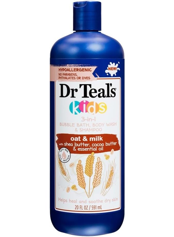 دكتور تيل غسول الجسم والشامبو 3 في 1 برائحة الفقاعات، الشوفان والحليب مع زبدة الشيا وزبدة الكاكاو والزيت العطري، 591 مل - Image 1