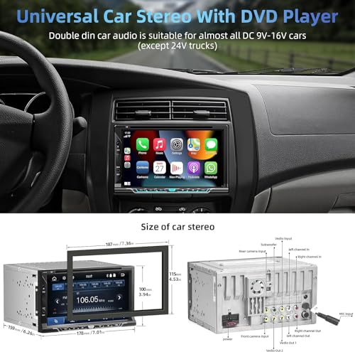 WOWiViD Double Din Car Stereo with CarplayAndroid Auto7 Inch HD Touchscreen Car Radio Support CD DVD PlayerBluetoothBackup CameraMirror LinkSWCSubwooferUSBTFAUX Input AMFM Car Stereo Receiver - Image 3