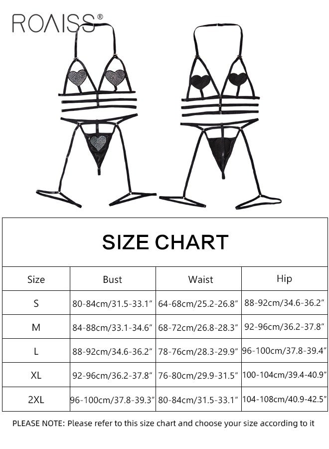 roaiss Three Point Heart Shaped Underwear Suit for Women Halterneck Design Hollow Separate Lingerie Set Bikini Loungewear Cosplay Costumes Sweet Clothing - Image 3
