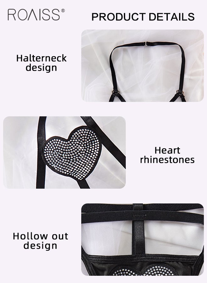 roaiss Three Point Heart Shaped Underwear Suit for Women Halterneck Design Hollow Separate Lingerie Set Bikini Loungewear Cosplay Costumes Sweet Clothing - Image 2