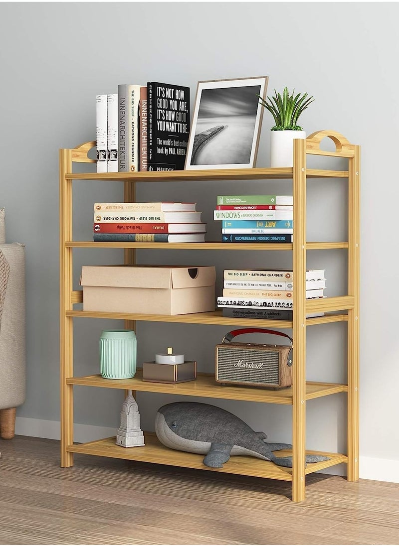 Arabest 5-Tier Natural Bamboo Shoe Rack, Shoe Shelf with Portable Handle Space Saving, Free Standing Wooden Shoe Rack Storage Organizer for Hallway Entryway Living Room Bedroom  - Image 2