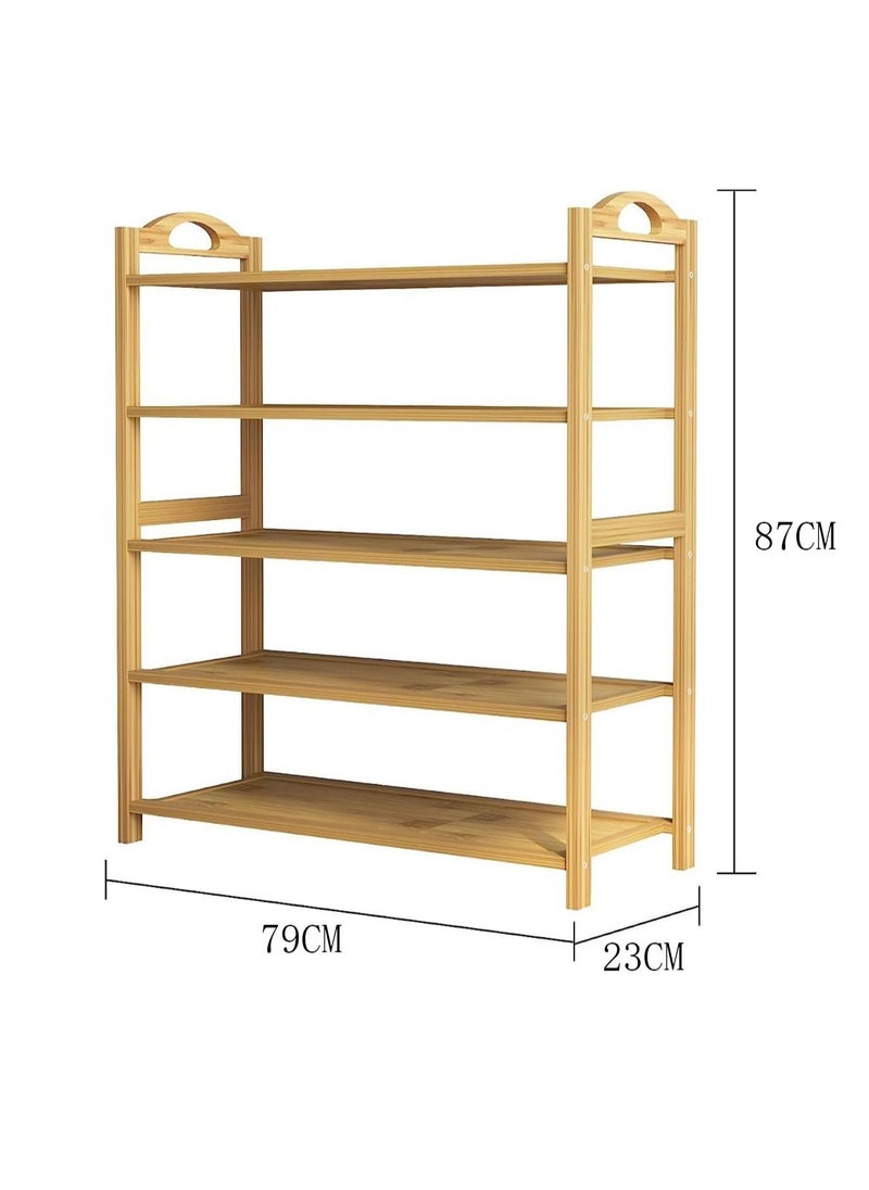 Arabest 5-Tier Natural Bamboo Shoe Rack, Shoe Shelf with Portable Handle Space Saving, Free Standing Wooden Shoe Rack Storage Organizer for Hallway Entryway Living Room Bedroom  - Image 3