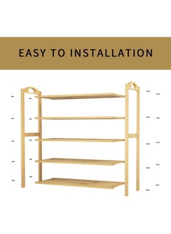 Arabest 5-Tier Natural Bamboo Shoe Rack, Shoe Shelf with Portable Handle Space Saving, Free Standing Wooden Shoe Rack Storage Organizer for Hallway Entryway Living Room Bedroom  - Image 5