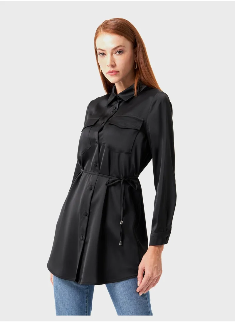 MIZALLE Button Down Tie Detail Shirt