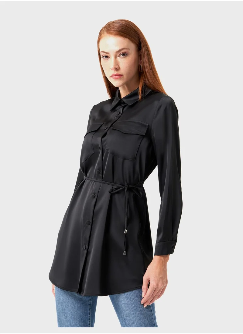 MIZALLE Button Down Tie Detail Shirt