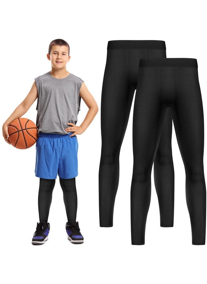 Haysandy - Boys' Compression Leggings 2 Pack Athletic Tights Basketball Compression Pants Boys Sport Leggings (Black Small) - Image 1