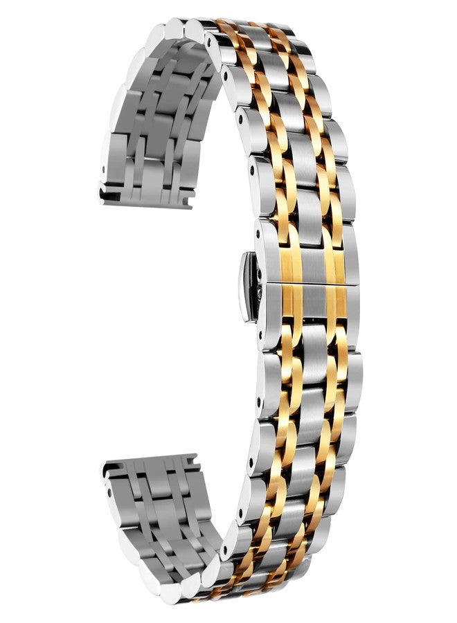 BINLUN Stainless Steel Watch Strap 12mm-24mm Compatible with Samsung Galaxy Watch 6/5/4/3 Designed for Garmin Metal Watch Bands for Men/Women (Silver-Gold, 16mm) - Image 1