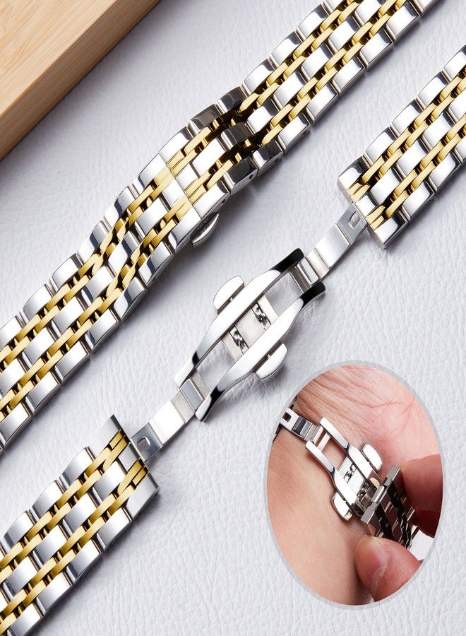 BINLUN Stainless Steel Watch Strap 12mm-24mm Compatible with Samsung Galaxy Watch 6/5/4/3 Designed for Garmin Metal Watch Bands for Men/Women (Silver-Gold, 16mm) - Image 2