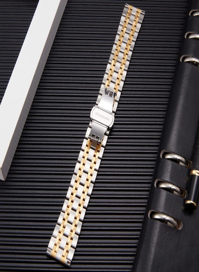 BINLUN Stainless Steel Watch Strap 12mm-24mm Compatible with Samsung Galaxy Watch 6/5/4/3 Designed for Garmin Metal Watch Bands for Men/Women (Silver-Gold, 16mm) - Image 3