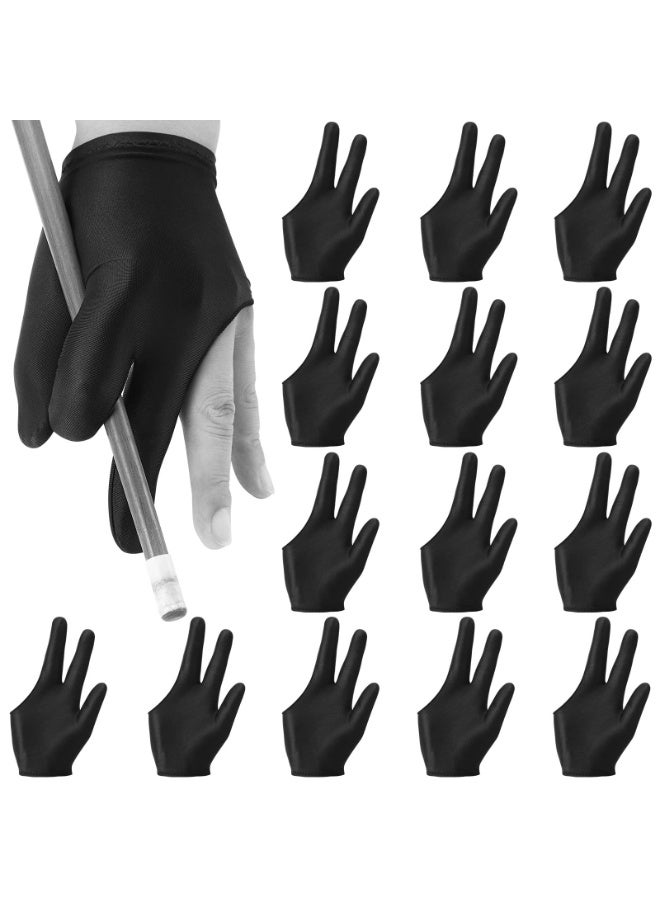 Breathable Pool Gloves Nylon Billiards Gloves Pool Left Right Hand Gloves Universal 3 Fingers Cue Gloves Shooter Cue Sports Gloves for Women Men Indoor Game Kit Billiard Accessories, Black - Image 1