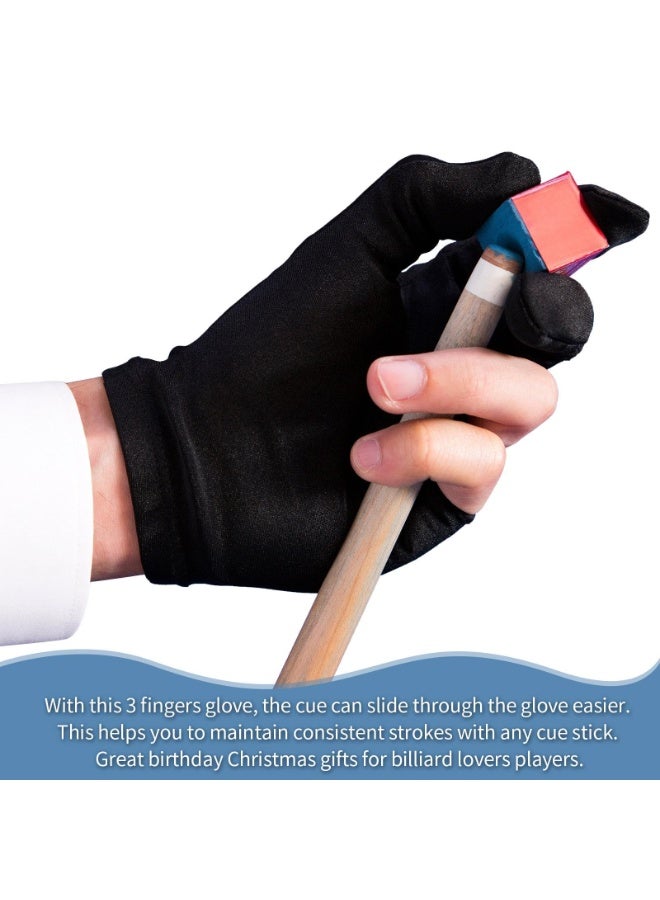 Breathable Pool Gloves Nylon Billiards Gloves Pool Left Right Hand Gloves Universal 3 Fingers Cue Gloves Shooter Cue Sports Gloves for Women Men Indoor Game Kit Billiard Accessories, Black - Image 3