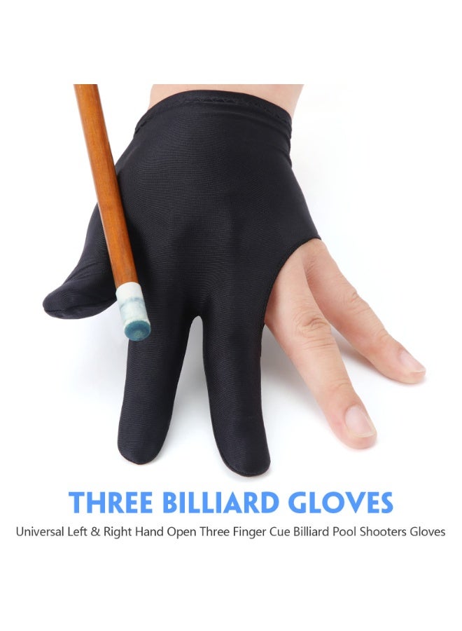 Breathable Pool Gloves Nylon Billiards Gloves Pool Left Right Hand Gloves Universal 3 Fingers Cue Gloves Shooter Cue Sports Gloves for Women Men Indoor Game Kit Billiard Accessories, Black - Image 2