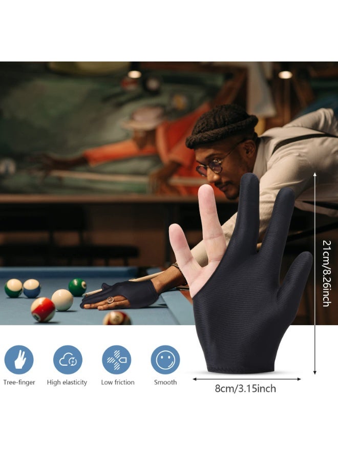 Breathable Pool Gloves Nylon Billiards Gloves Pool Left Right Hand Gloves Universal 3 Fingers Cue Gloves Shooter Cue Sports Gloves for Women Men Indoor Game Kit Billiard Accessories, Black - Image 4