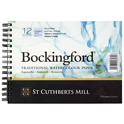 Bockingford St. Cuthberts Mill Bockingford Watercolor Paper Spiral Pad - 7x5-inch White Water Color Paper for Artists - 12 Sheets of 140lb Cold Press Watercolor Paper for Gouache Ink Acrylic Charcoal and More - Image 1