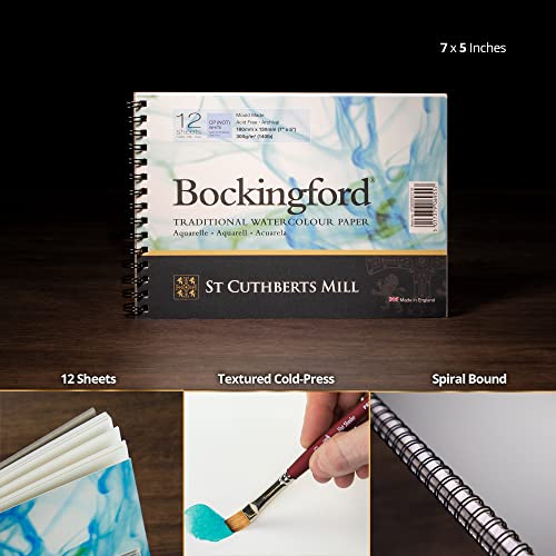 Bockingford St. Cuthberts Mill Bockingford Watercolor Paper Spiral Pad - 7x5-inch White Water Color Paper for Artists - 12 Sheets of 140lb Cold Press Watercolor Paper for Gouache Ink Acrylic Charcoal and More - Image 4