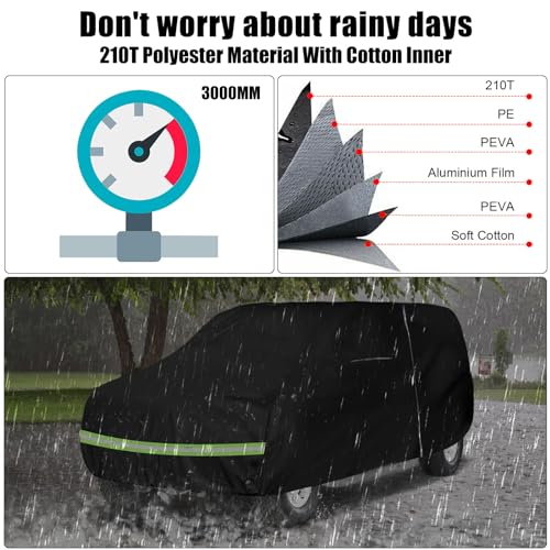 SPORTULI Waterproof Car Cover Replace for 1983-2001 Jeep Cherokee XJ 2/4 Door, 6 Layers All Weather Car Covers with Zipper Door & Windproof Bands for Snow Rain Dust Hail Protection - Image 3