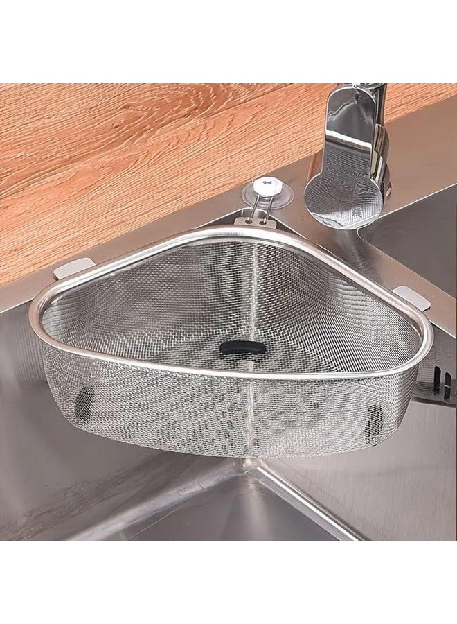 HELIMIX Triangular Shape Sink Basket, Waste Drainer Corner Kitchen Sink Strainer Basket, Stainless Steel Net Food Catcher Strainer for Kitchen Waste, Vegetable, Fruit Fine Mesh Strainer