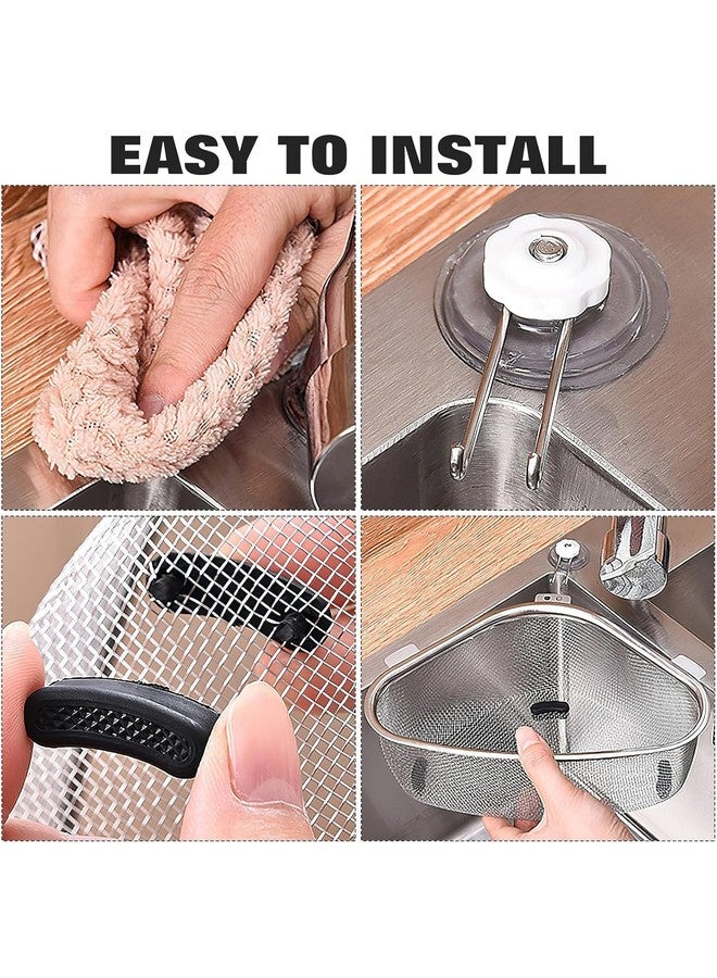 HELIMIX Triangular Shape Sink Basket, Waste Drainer Corner Kitchen Sink Strainer Basket, Stainless Steel Net Food Catcher Strainer for Kitchen Waste, Vegetable, Fruit Fine Mesh Strainer