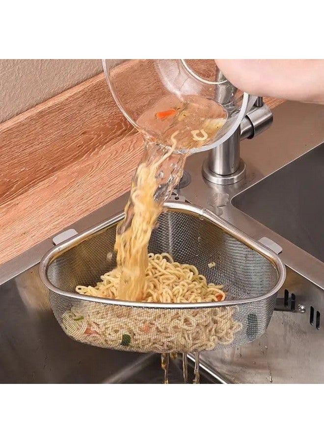 HELIMIX Triangular Shape Sink Basket, Waste Drainer Corner Kitchen Sink Strainer Basket, Stainless Steel Net Food Catcher Strainer for Kitchen Waste, Vegetable, Fruit Fine Mesh Strainer