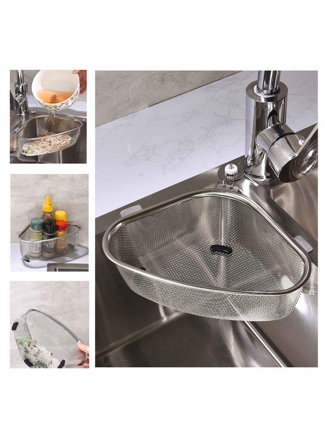 HELIMIX Triangular Shape Sink Basket, Waste Drainer Corner Kitchen Sink Strainer Basket, Stainless Steel Net Food Catcher Strainer for Kitchen Waste, Vegetable, Fruit Fine Mesh Strainer
