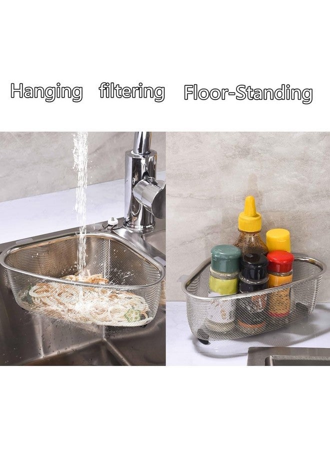 HELIMIX Triangular Shape Sink Basket, Waste Drainer Corner Kitchen Sink Strainer Basket, Stainless Steel Net Food Catcher Strainer for Kitchen Waste, Vegetable, Fruit Fine Mesh Strainer