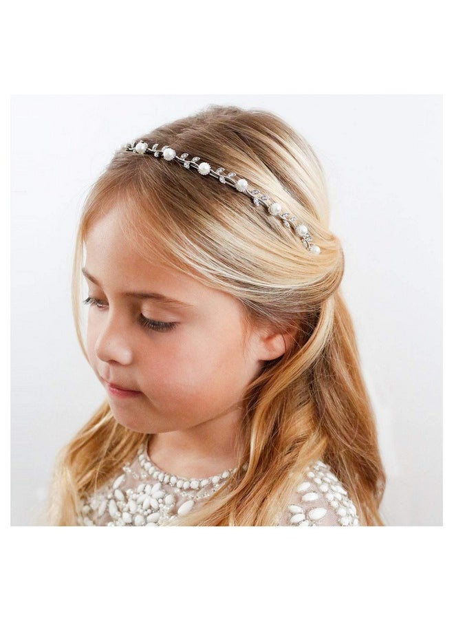 SWEETV - Flower Girl Headpiece Silver Pearl Girls Headband For Wedding Princess Hair Accessories For Birthday Party First Communion - Image 1