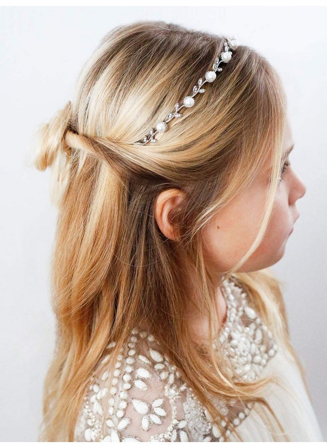 SWEETV - Flower Girl Headpiece Silver Pearl Girls Headband For Wedding Princess Hair Accessories For Birthday Party First Communion - Image 1