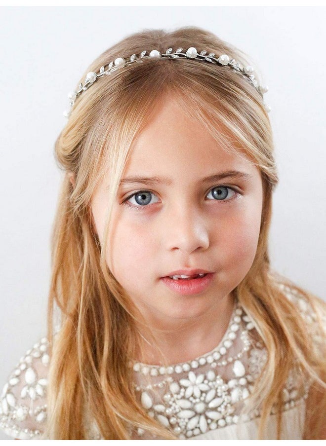 SWEETV - Flower Girl Headpiece Silver Pearl Girls Headband For Wedding Princess Hair Accessories For Birthday Party First Communion - Image 1