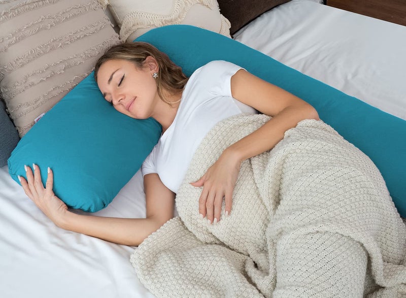Texlux Pregnancy Body Pillow with Zippered Cover, L Shaped Full Body Pillow for Pregnant Women-Tourquise Blue - Image 2