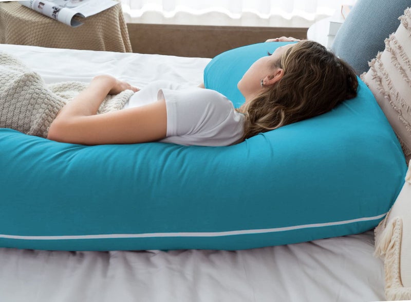 Texlux Pregnancy Body Pillow with Zippered Cover, L Shaped Full Body Pillow for Pregnant Women-Tourquise Blue - Image 3