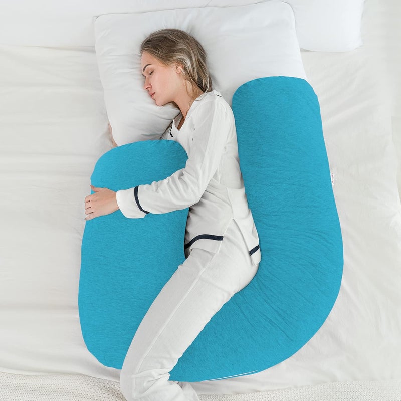 Texlux Pregnancy Body Pillow with Zippered Cover, L Shaped Full Body Pillow for Pregnant Women-Tourquise Blue - Image 4