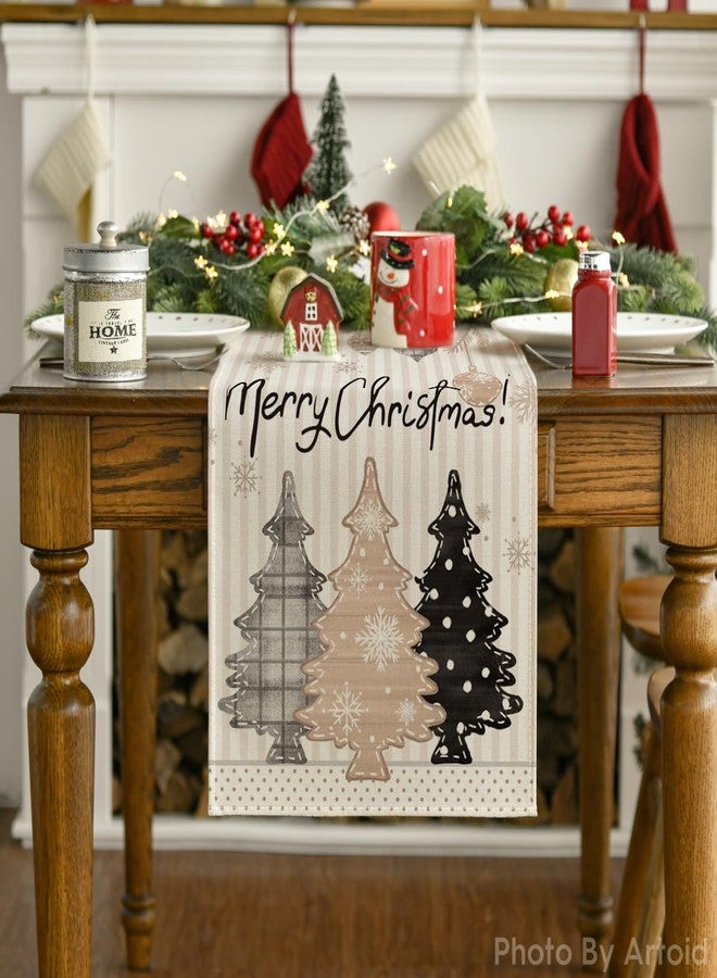 Artoid Mode Stripes Pine Trees Merry Christmas Table Runner, Winter Xmas Holiday Kitchen Dining Table Decoration for Home Party Decor 13x90 Inch - Image 2