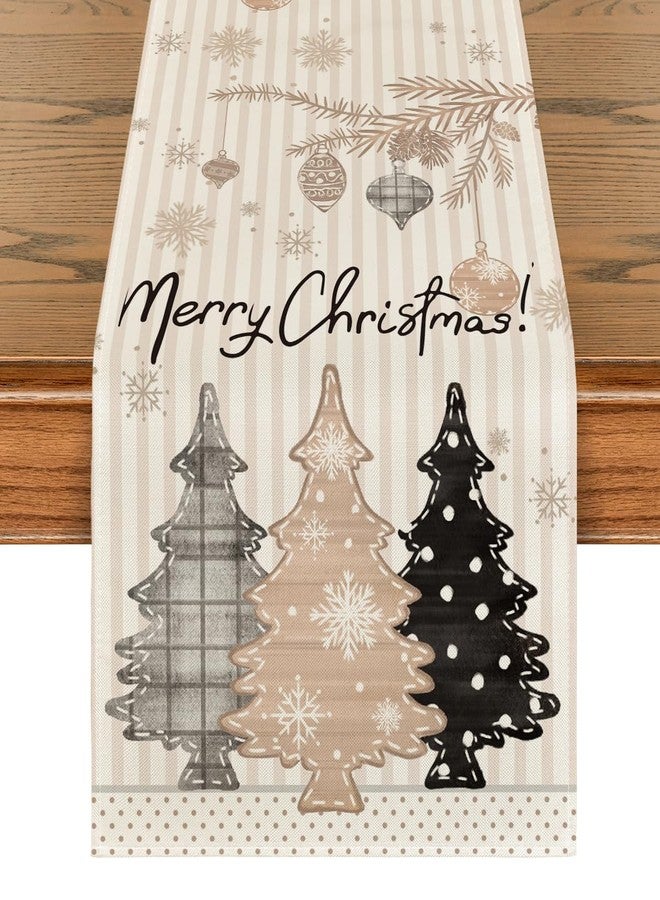 Artoid Mode Stripes Pine Trees Merry Christmas Table Runner, Winter Xmas Holiday Kitchen Dining Table Decoration for Home Party Decor 13x90 Inch - Image 1