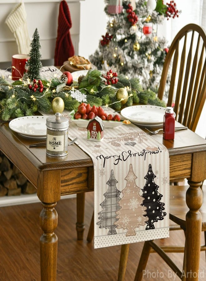 Artoid Mode Stripes Pine Trees Merry Christmas Table Runner, Winter Xmas Holiday Kitchen Dining Table Decoration for Home Party Decor 13x90 Inch - Image 4