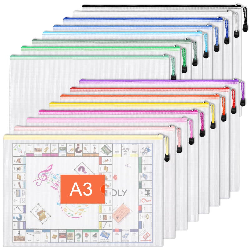 EOOUT EOOUT 16pcs Mesh Zipper Pouch Bags A3 Large Zipper Bags Board Game Storage with Labels 167x124 Inch Plastic Zip File Folders Puzzle Storage Bag for Organizing Classroom Office Home 