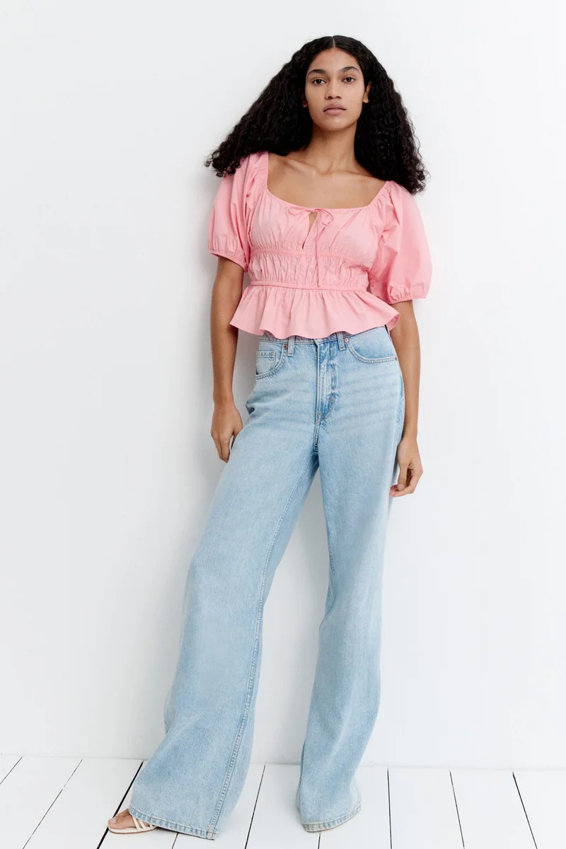H&M Puff-sleeved poplin blouse