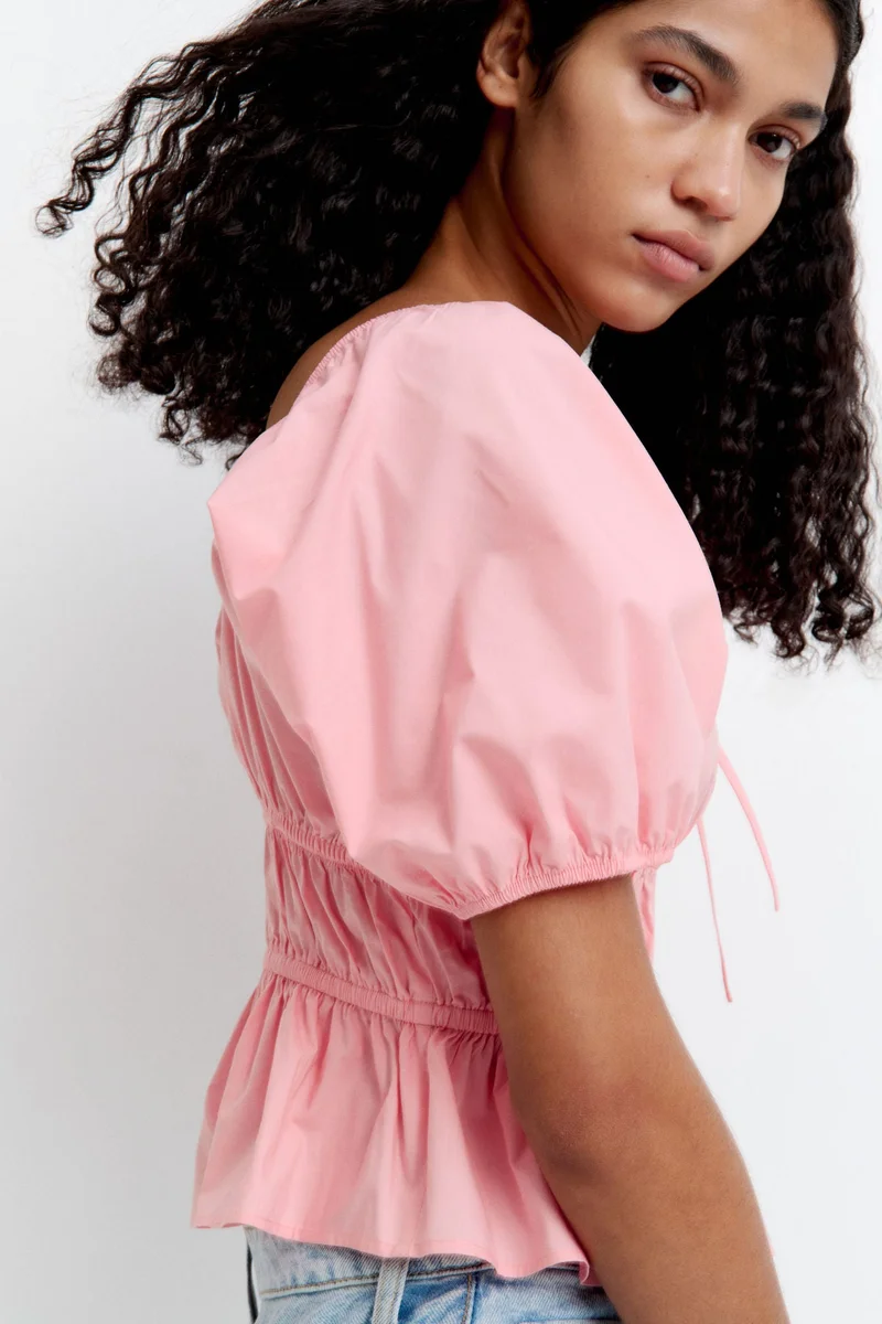 H&M Puff-sleeved poplin blouse