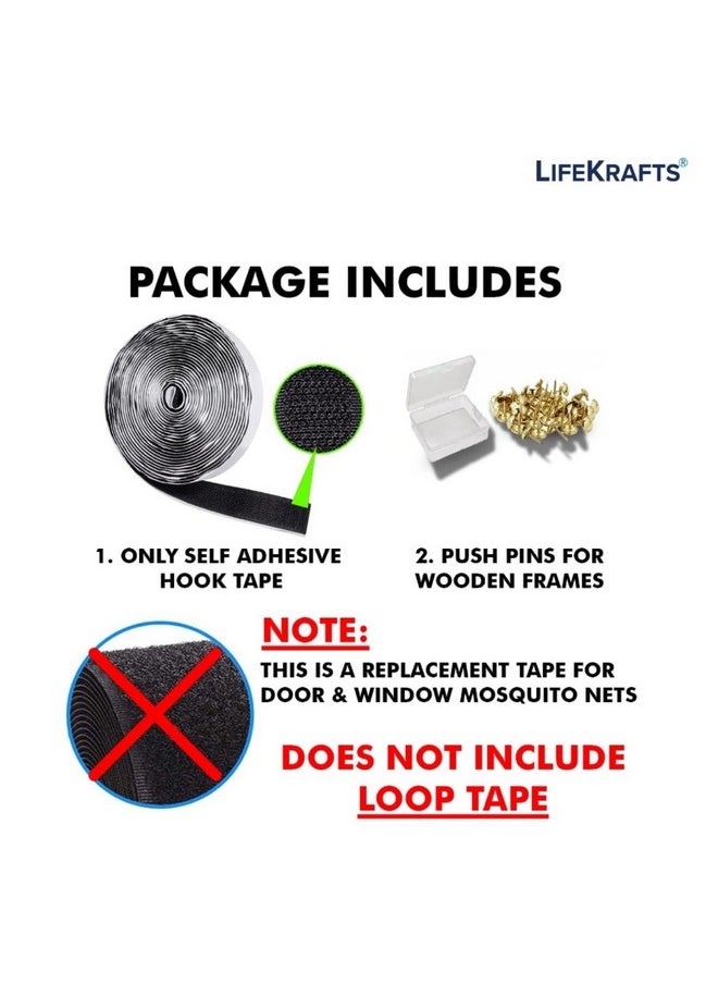 Lifekrafts LifeKrafts Self Adhesive Hook Tape Roll (Without loop tape) & Thumbnails for Magnetic Door Net & Window Net Replacement Accessory (20mm width x 12 meters/40 ft/480 inches length Hook Tape - Black Color)  - Image 2