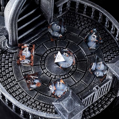 Role dice مجموعة نرد سائلة النواة 7 قطع حواف حادة لألعاب الأدوار زنزانات وتنانين Ttrpg مع صندوق هدايا نرد ريزن يدوي الصنع أسود ذهبي - Image 5