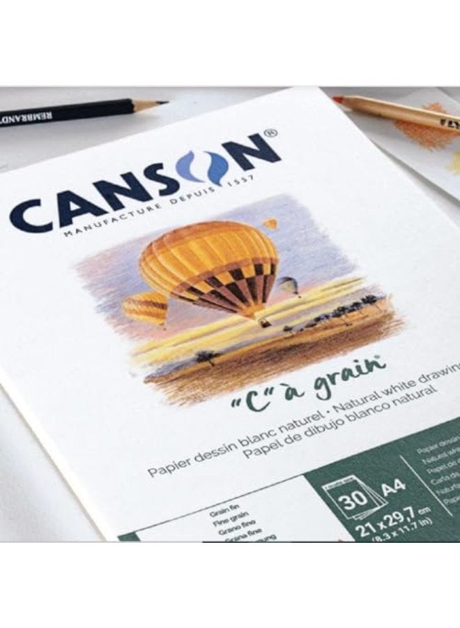 CANSON Canson C  Grain A4 180g White Drawing & Sketching Paper Pad, 30 Sheets, Fine Grain Texture, Glued on Short Side, Ideal for Professional Artists - Image 2