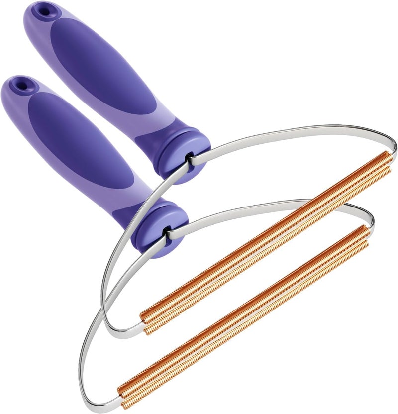ELEMSY Pet Hair Remover, Deep Cleaning Dog Cat Hair Remover, Lint Cleaner Pro, Fur Removal Tool, Portable Carpet Scraper Rake, Fuzz Hairball Shaver for Carpet, Car Mat, Couch, Pet Bed, Rug - Purple, 2 Pack - Image 1